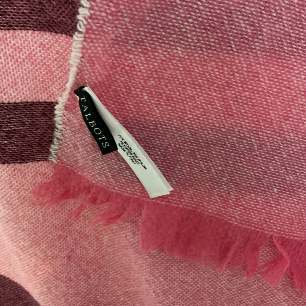 Talbots Pink and Cream Reversible Wool Blend Checkered Scarf. 48” Square - Picture 2 of 2